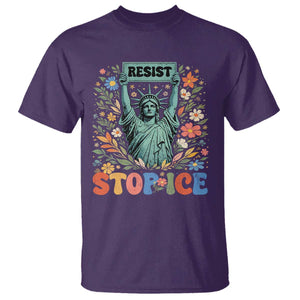 Stop ICE T Shirt Funny Statue of Liberty Boho Floral Resist Retro TS10 Purple Print Your Wear