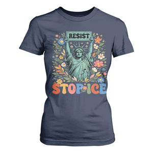 Stop ICE T Shirt For Women Funny Statue of Liberty Boho Floral Resist Retro TS10 Navy Print Your Wear