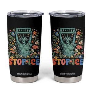 Stop ICE Tumbler Cup Funny Statue of Liberty Boho Floral Resist Retro TS10 Black Print Your Wear
