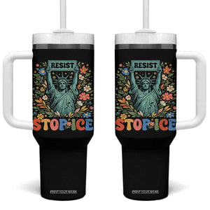 Stop ICE Tumbler With Handle Funny Statue of Liberty Boho Floral Resist Retro TS10 One Size: 40 oz Black Print Your Wear