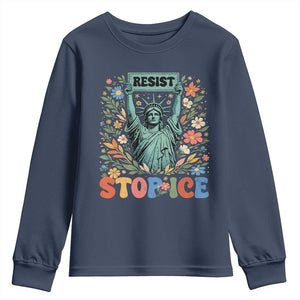 Stop ICE Youth Sweatshirt Funny Statue of Liberty Boho Floral Resist Retro TS10 Navy Print Your Wear