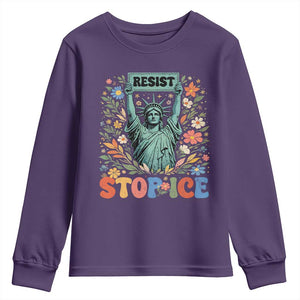 Stop ICE Youth Sweatshirt Funny Statue of Liberty Boho Floral Resist Retro TS10 Purple Print Your Wear