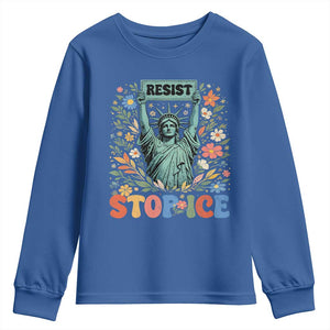 Stop ICE Youth Sweatshirt Funny Statue of Liberty Boho Floral Resist Retro TS10 Royal Blue Print Your Wear