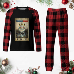 Fck Ice Plaid Pajama Set Retro Tarot Card FDT Protest Satirical Graphic TS10 Buffalo Plaid Print Your Wear