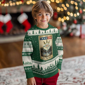 Fck Ice Ugly Christmas Sweater Retro Tarot Card FDT Protest Satirical Graphic TS10 Forest Green Beige Print Your Wear