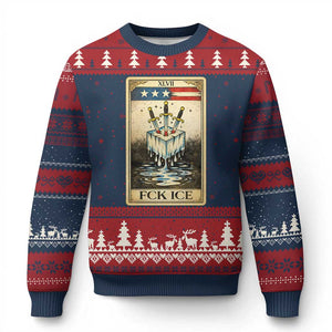 Fck Ice Ugly Christmas Sweater Retro Tarot Card FDT Protest Satirical Graphic TS10 Navy Red Print Your Wear
