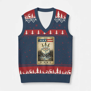 Fck Ice V-Neck Knit Sweater Vest Retro Tarot Card FDT Protest Satirical Graphic TS10 Navy Red Print Your Wear