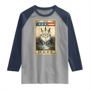 Fck Ice Raglan Shirt Retro Tarot Card FDT Protest Satirical Graphic TS10 Sport Gray Navy Print Your Wear