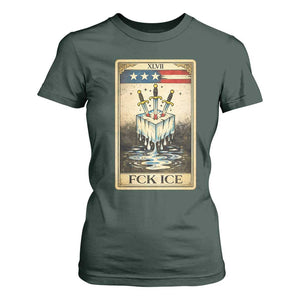 Fck Ice T Shirt For Women Retro Tarot Card FDT Protest Satirical Graphic TS10 Dark Forest Green Print Your Wear