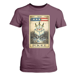 Fck Ice T Shirt For Women Retro Tarot Card FDT Protest Satirical Graphic TS10 Maroon Print Your Wear
