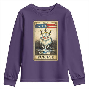 Fck Ice Youth Sweatshirt Retro Tarot Card FDT Protest Satirical Graphic TS10 Purple Print Your Wear