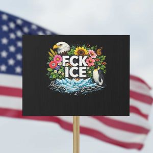 Fck Ice Protest Sign Retro Floral FDT Protest Satirical Graphic TS10 Horizontal 18" × 24" Black Print Your Wear