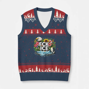 Fck Ice V-Neck Knit Sweater Vest Retro Floral FDT Protest Satirical Graphic TS10 Navy Red Print Your Wear