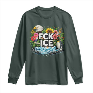 Fck Ice Long Sleeve Shirt Retro Floral FDT Protest Satirical Graphic TS10 Dark Forest Green Print Your Wear