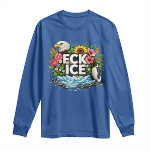Fck Ice Long Sleeve Shirt Retro Floral FDT Protest Satirical Graphic TS10 Royal Blue Print Your Wear