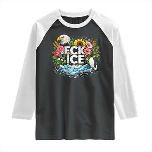 Fck Ice Raglan Shirt Retro Floral FDT Protest Satirical Graphic TS10 Black White Print Your Wear