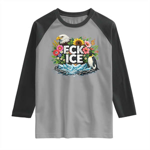 Fck Ice Raglan Shirt Retro Floral FDT Protest Satirical Graphic TS10 Sport Gray Black Print Your Wear