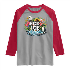 Fck Ice Raglan Shirt Retro Floral FDT Protest Satirical Graphic TS10 Sport Gray Red Print Your Wear