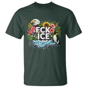 Fck Ice T Shirt Retro Floral FDT Protest Satirical Graphic TS10 Dark Forest Green Print Your Wear