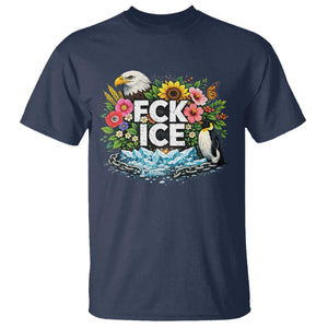 Fck Ice T Shirt Retro Floral FDT Protest Satirical Graphic TS10 Navy Print Your Wear