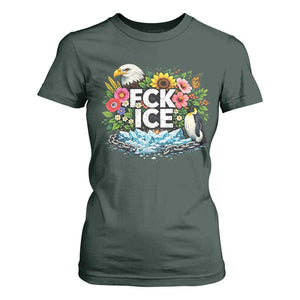 Fck Ice T Shirt For Women Retro Floral FDT Protest Satirical Graphic TS10 Dark Forest Green Print Your Wear