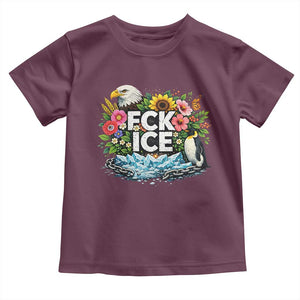 Fck Ice Toddler T Shirt Retro Floral FDT Protest Satirical Graphic TS10 Maroon Print Your Wear