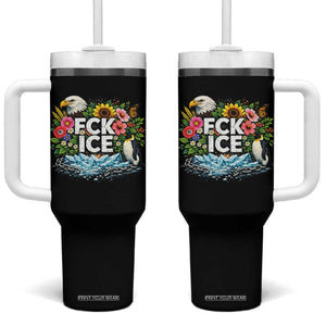 Fck Ice Tumbler With Handle Retro Floral FDT Protest Satirical Graphic TS10 One Size: 40 oz Black Print Your Wear