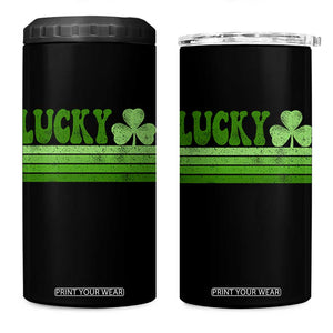 Retro Lucky 4 in 1 Can Cooler Tumbler St Patricks Day Irish Shamrock TS10 One Size: 16 oz Black Print Your Wear
