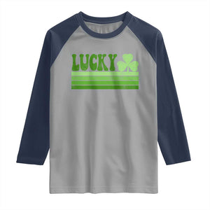 Retro Lucky Raglan Shirt St Patricks Day Irish Shamrock TS10 Sport Gray Navy Print Your Wear