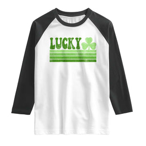 Retro Lucky Raglan Shirt St Patricks Day Irish Shamrock TS10 White Black Print Your Wear