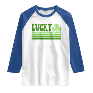 Retro Lucky Raglan Shirt St Patricks Day Irish Shamrock TS10 White Royal Print Your Wear