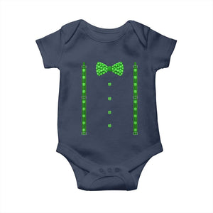 Bow Tie Suspenders St Patricks Day Costume Baby Onesie Funny Irish Shamrock Clovers TS10 Navy Print Your Wear