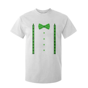 Bow Tie Suspenders St Patricks Day Costume T Shirt For Kid Funny Irish Shamrock Clovers TS10 White Print Your Wear