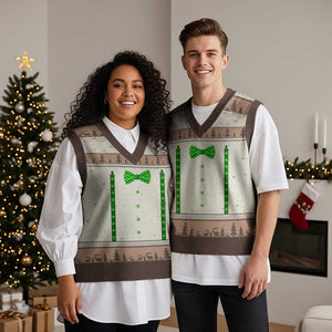 Bow Tie Suspenders St Patricks Day Costume V-Neck Knit Sweater Vest Funny Irish Shamrock Clovers TS10 Mocha Mousse Print Your Wear