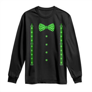 Bow Tie Suspenders St Patricks Day Costume Long Sleeve Shirt Funny Irish Shamrock Clovers TS10 Black Print Your Wear
