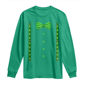 Bow Tie Suspenders St Patricks Day Costume Long Sleeve Shirt Funny Irish Shamrock Clovers TS10 Irish Green Print Your Wear