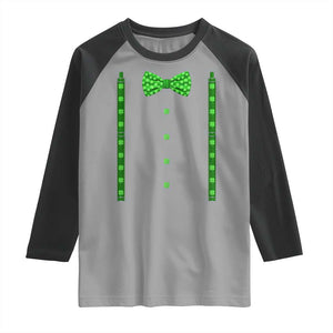 Bow Tie Suspenders St Patricks Day Costume Raglan Shirt Funny Irish Shamrock Clovers TS10 Sport Gray Black Print Your Wear