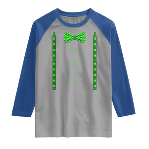 Bow Tie Suspenders St Patricks Day Costume Raglan Shirt Funny Irish Shamrock Clovers TS10 Sport Gray Royal Print Your Wear
