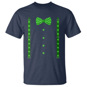 Bow Tie Suspenders St Patricks Day Costume T Shirt Funny Irish Shamrock Clovers TS10 Navy Print Your Wear