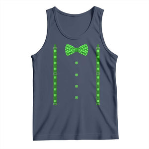 Bow Tie Suspenders St Patricks Day Costume Tank Top Funny Irish Shamrock Clovers TS10 Navy Print Your Wear