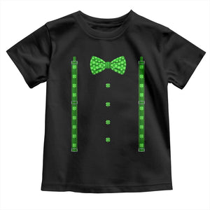 Bow Tie Suspenders St Patricks Day Costume Toddler T Shirt Funny Irish Shamrock Clovers TS10 Black Print Your Wear