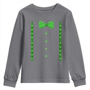 Bow Tie Suspenders St Patricks Day Costume Youth Sweatshirt Funny Irish Shamrock Clovers TS10 Charcoal Print Your Wear