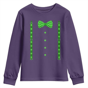 Bow Tie Suspenders St Patricks Day Costume Youth Sweatshirt Funny Irish Shamrock Clovers TS10 Purple Print Your Wear