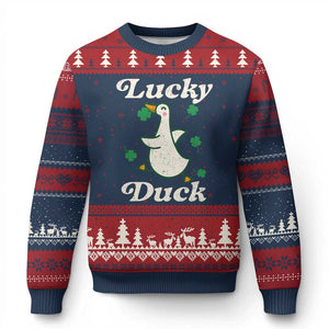 Lucky Duck Ugly Christmas Sweater St Patricks Day Shamrock Irish TS10 Navy Red Print Your Wear