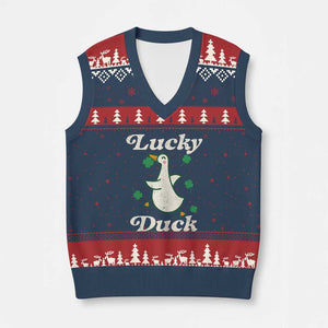 Lucky Duck V-Neck Knit Sweater Vest St Patricks Day Shamrock Irish TS10 Navy Red Print Your Wear