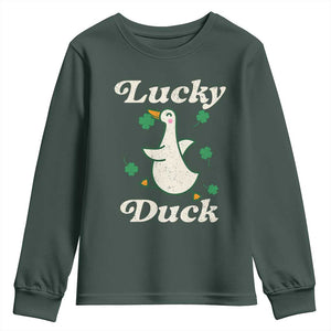 Lucky Duck Youth Sweatshirt St Patricks Day Shamrock Irish TS10 Dark Forest Green Print Your Wear
