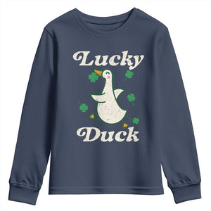 Lucky Duck Youth Sweatshirt St Patricks Day Shamrock Irish TS10 Navy Print Your Wear