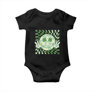 Retro Groovy Shamrock Smile Face St Patricks Day Baby Onesie TS10 Black Print Your Wear