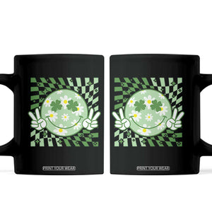 Retro Groovy Shamrock Smile Face St Patricks Day Coffee Mug TS10 Black Print Your Wear