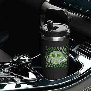 Retro Groovy Shamrock Smile Face St Patricks Day Flip Straw Tumbler TS10 Print Your Wear